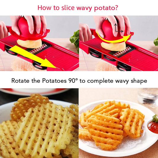 Cooking Vegetable Cutter with 6 Blades Multifunctional Mandoline Onion Vegetable Chopper Time Saving Fruits Dicer Kitchen Food Slicer Mincer with Container for Salad Potato Cheese